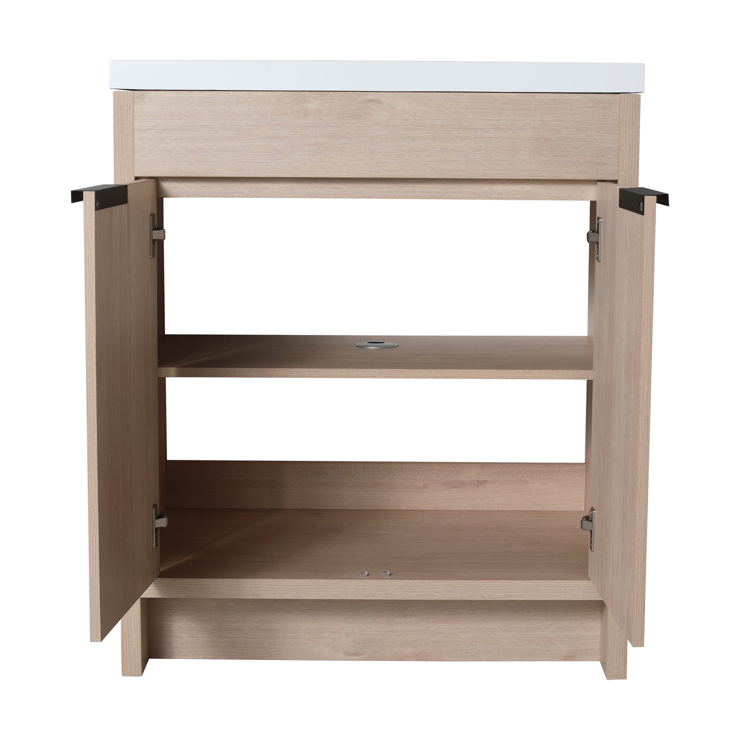 30-Inch Light Oak Freestanding Bathroom Cabinet with Soft-Close Doors & Integrated Resin Sink