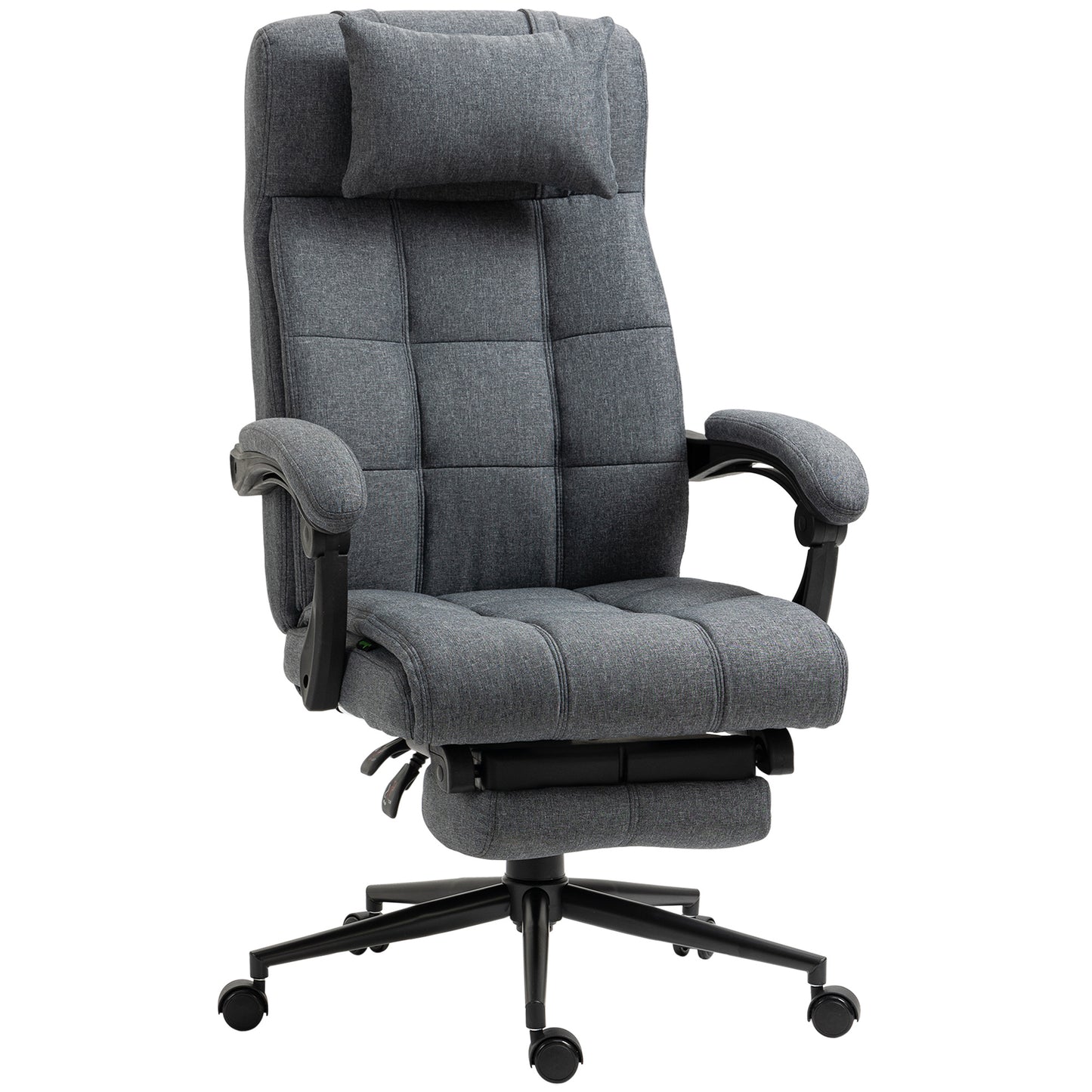High Back Dark Grey Executive Office Chair with Adjustable Footrest, Headrest, and Padded Armrests - Swivel Task Chair with Linen-Feel Fabric