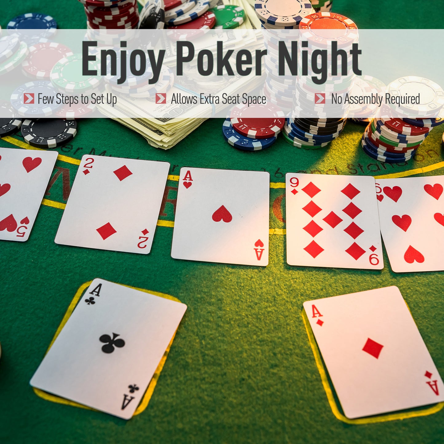 72-Inch Poker Table for 7 Players with Chip Tray and 7 Cup Holders, Blackjack Layout, MDF/Steel Green