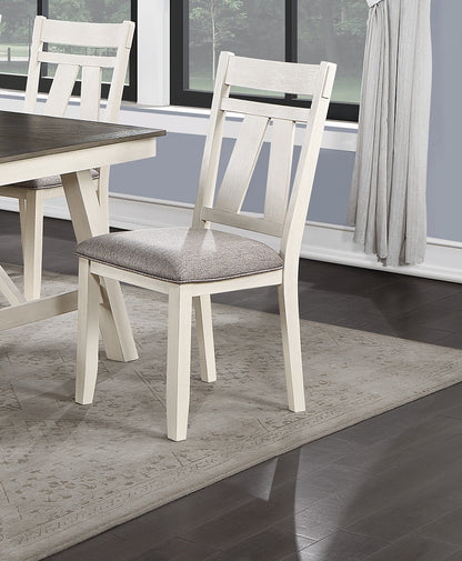 Dining Room Chairs – Set of 2, Solid Rubberwood, 19 x 24 x 40 in, White Finish, Modern Farmhouse, Gray