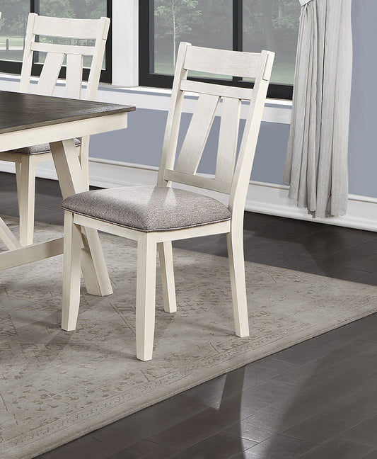 Dining Room Chairs – Set of 2, Solid Rubberwood, 19 x 24 x 40 in, White Finish, Modern Farmhouse, Gray