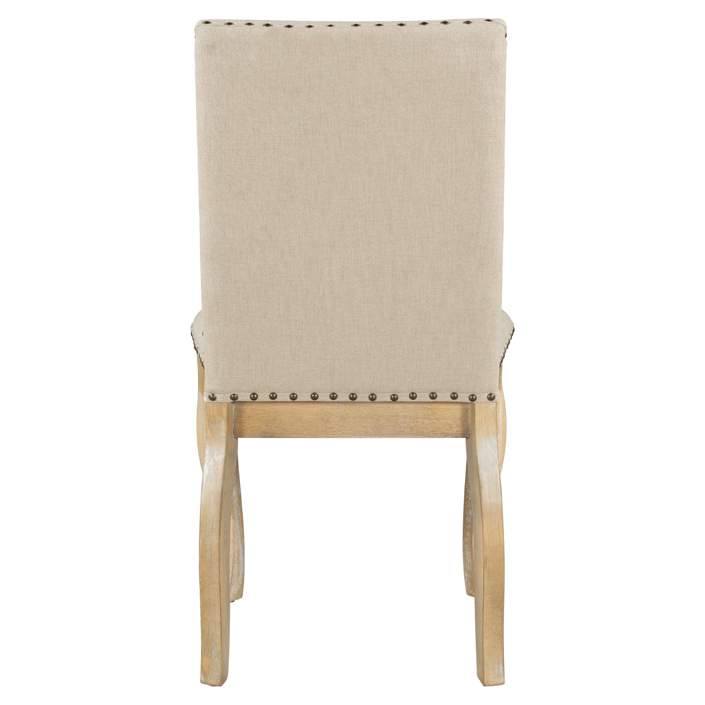 Set of 4 Solid Wood Dining Chairs with Upholstered Fabric, Nailhead, 250 LB Capacity, Natural Wood Wash