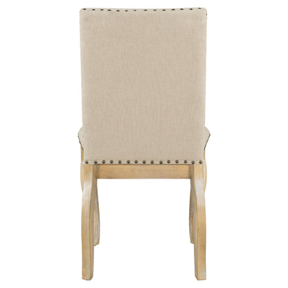 Set of 4 Solid Wood Dining Chairs with Upholstered Fabric, Nailhead, 250 LB Capacity, Natural Wood Wash