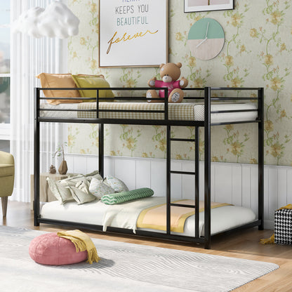 Stylish Black Twin Metal Bunk Bed with Ladder - Space-Saving Low Design