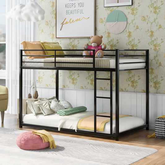 Stylish Black Twin Metal Bunk Bed with Ladder - Space-Saving Low Design