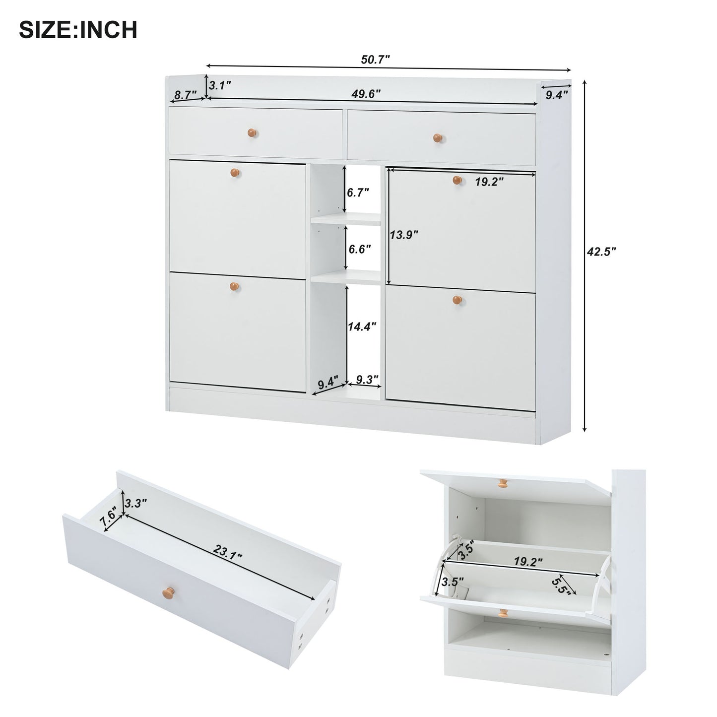Stylish Modern White Shoe Cabinet with 4 Flip Drawers, 2-Tier Shoe Storage Organizer for Entryway, Space-Saving Free Standing Rack