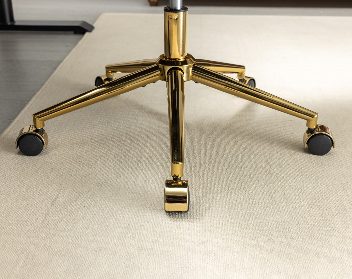 Elegant Black Upholstered Office Chair with Golden Metal Base, Adjustable Swivel Design, Ideal for Home and Vanity Use