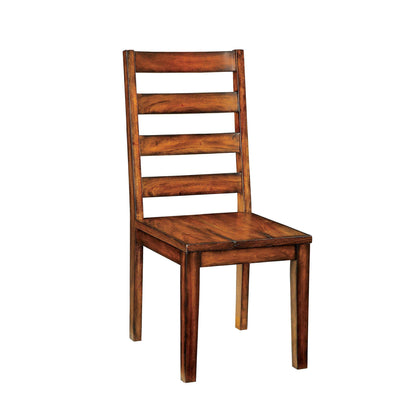 Industrial Style Solid Wood Dining Chairs, Ladder Back, Set of 2, Tobacco Oak Finish