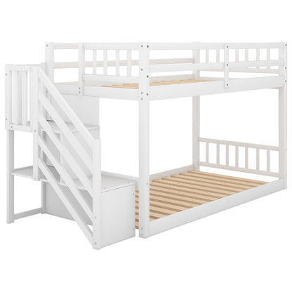 Space-Saving Twin Over Twin Bunk Bed with Storage Ladder in White