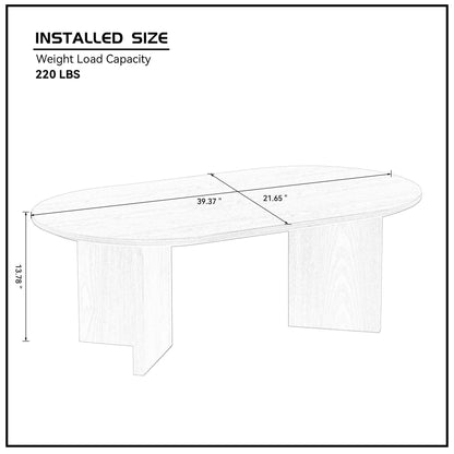 Length 39.37 Inch Modern Coffee Table,MDF Oval Coffee Table for Living Room,Small Coffee Table with Sturdy Pedestal for Apartment,Bedroom,OAK