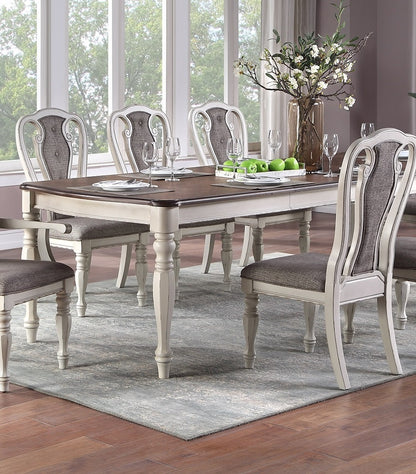 Dining Table 2 Leaves Oak Top Antique White Finish