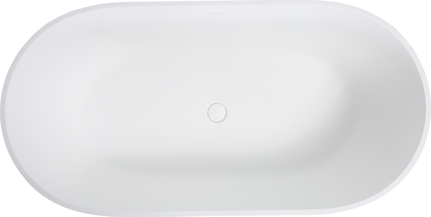 Luxury 69" Solid Surface Freestanding Soaking Bathtub - Handcrafted Matte White Stone Resin with Overflow and Pop-up Drain