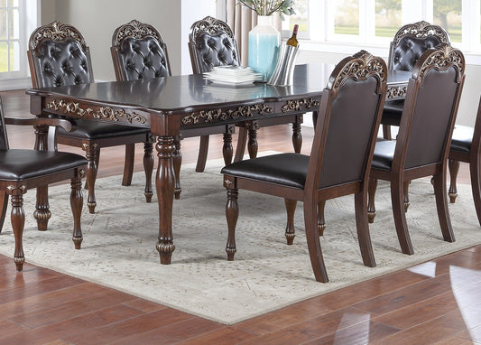 Dining Table Two Leaves Rubberwood Antique Brown Finish