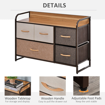 HOMCOM 5-Drawer Fabric Dresser with Wooden Top - Portable Storage Organizer for Bedroom and Entryway