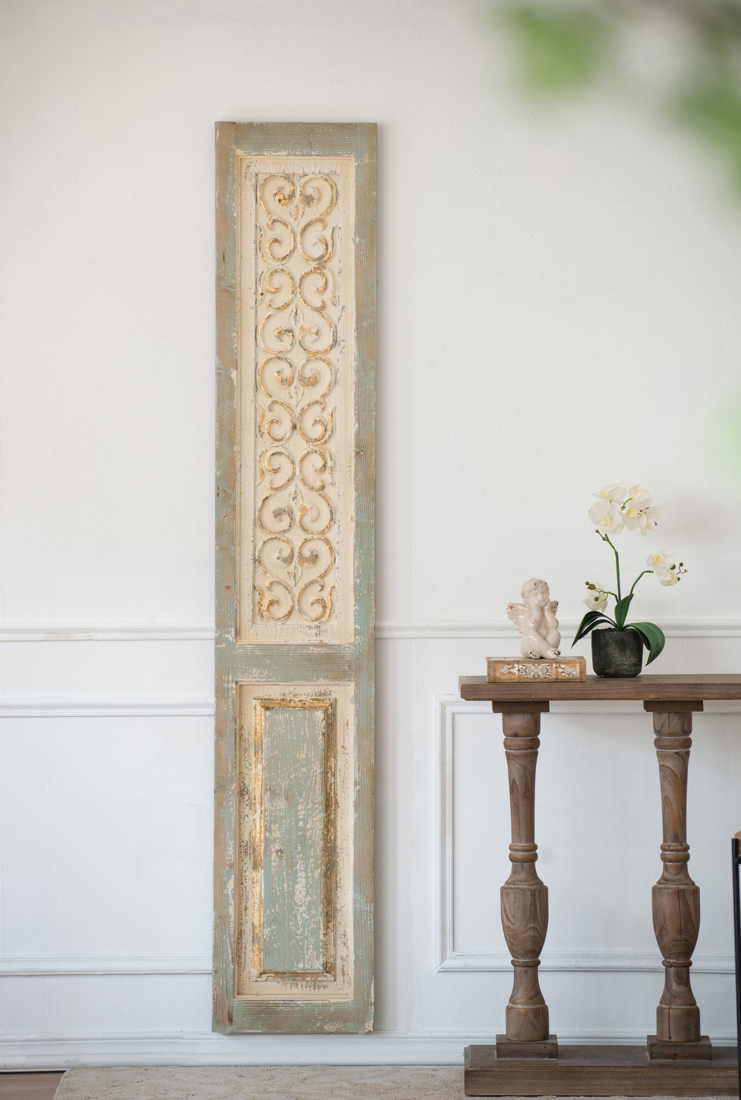 Wooden Hanging Panel - Carved Wall Art, 14.1 x 78.7 in, 1.4 in Thick, Living Room/Hallway Decor, Beige