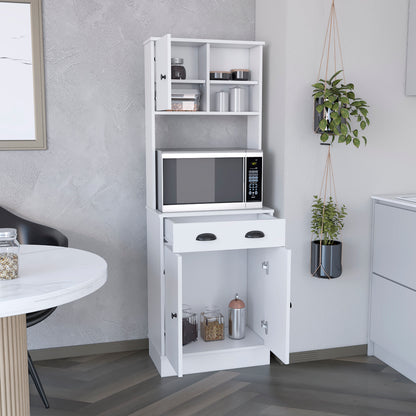 Modern White Pantry Cabinet with Drawer and 3 Doors for Kitchen Storage