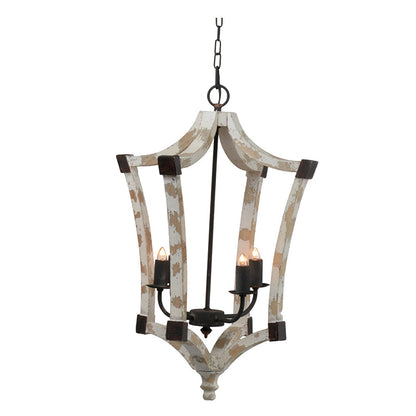 Four-Light Wood Chandelier with Adjustable Chain for Kitchen, Foyer, 18in Wide, Bulbs Not Included, Cream
