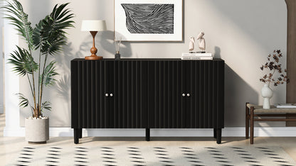 U_STYLE Elegant Four-Door Sideboard with Wavy Pattern Doors, Cylindrical Legs, and Sleek Metal Handles, Adjustable, Suitable for Study, Entryway and Living Room