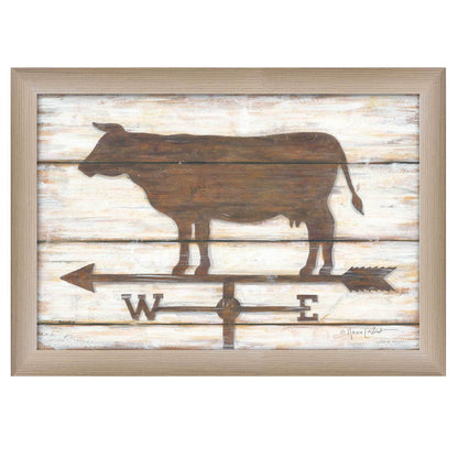 Farmhouse Cow Wall Art - 21 x 15 in Printed Framed Poster, Ready to Hang, Paper Print, Multicolor Beige