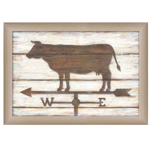 Farmhouse Cow Wall Art - 21 x 15 in Printed Framed Poster, Ready to Hang, Paper Print, Multicolor Beige