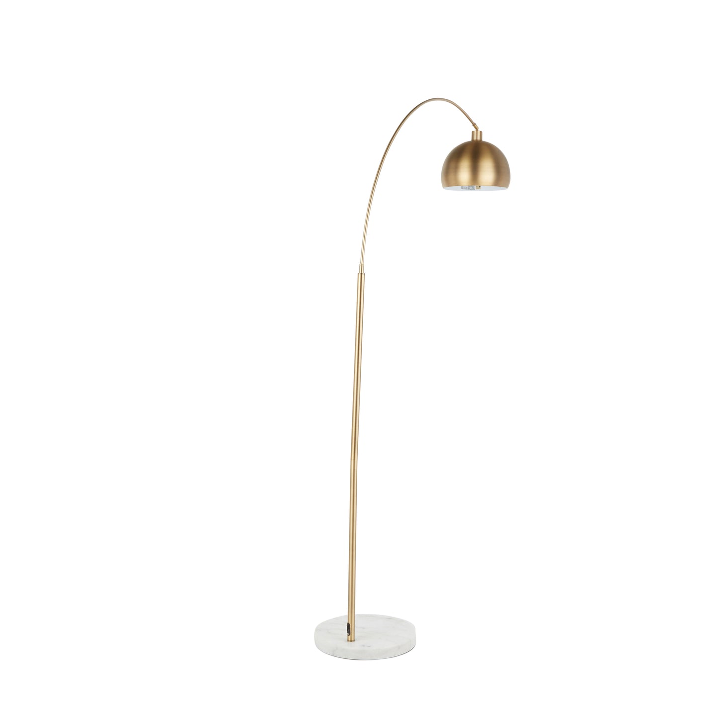 Contemporary Arc Floor Lamp with Marble Base and Half-Globe Shade, Foot Switch, 60W, Antique Brass