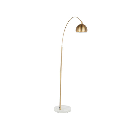 Contemporary Arc Floor Lamp with Marble Base and Half-Globe Shade, Foot Switch, 60W, Antique Brass