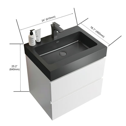 Alice 24" Modern White Floating Bathroom Vanity with Black Sink, Stylish Wall-Mounted Design and Ample Storage, Pre-assembled