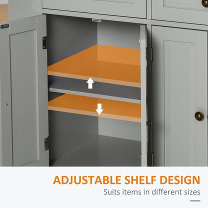 Rolling Kitchen Island Cart with Rubberwood Top and Storage - Grey Mobile Island with Spice Rack and Towel Holder