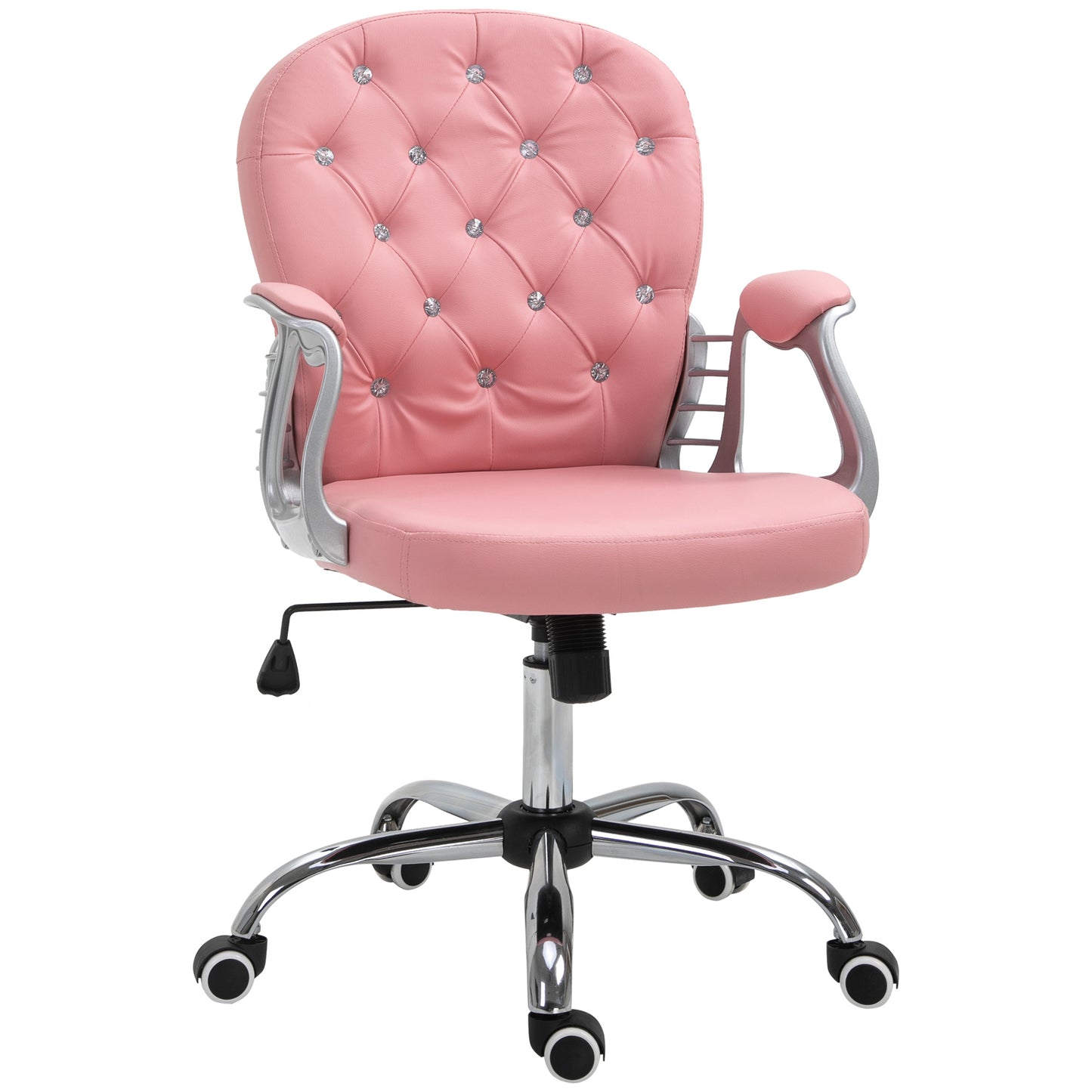 Pink Tufted PU Leather Office Chair with Adjustable Height, Swivel Wheels, and Padded Armrests