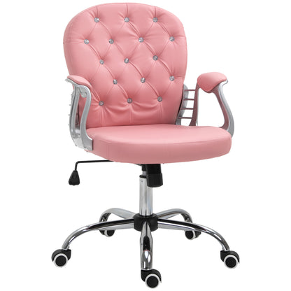 Pink Tufted PU Leather Office Chair with Adjustable Height, Swivel Wheels, and Padded Armrests