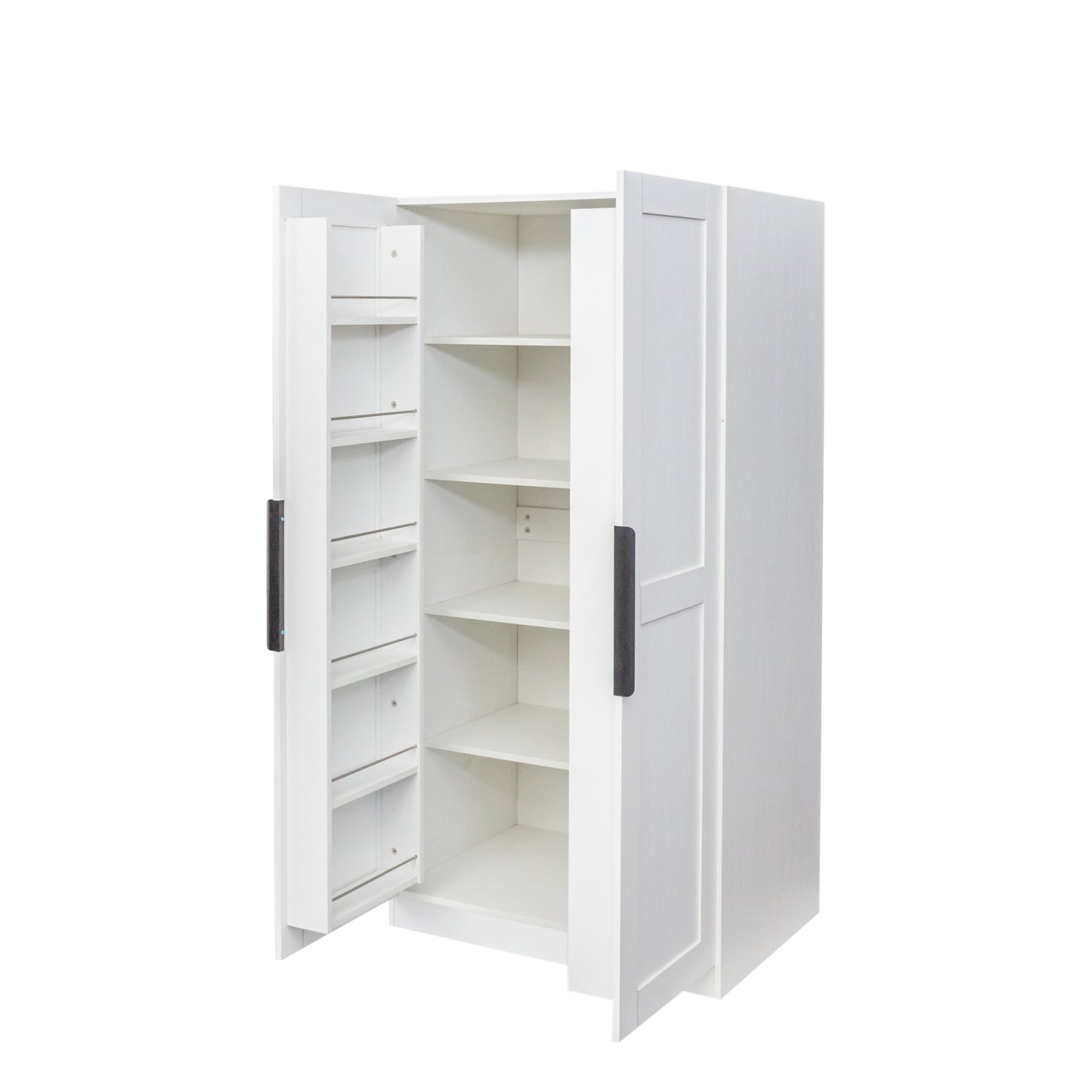 Elegant 62.99” White Freestanding Kitchen Pantry Cabinet with Multi-Level Shelves and Doors for Modern Living Spaces