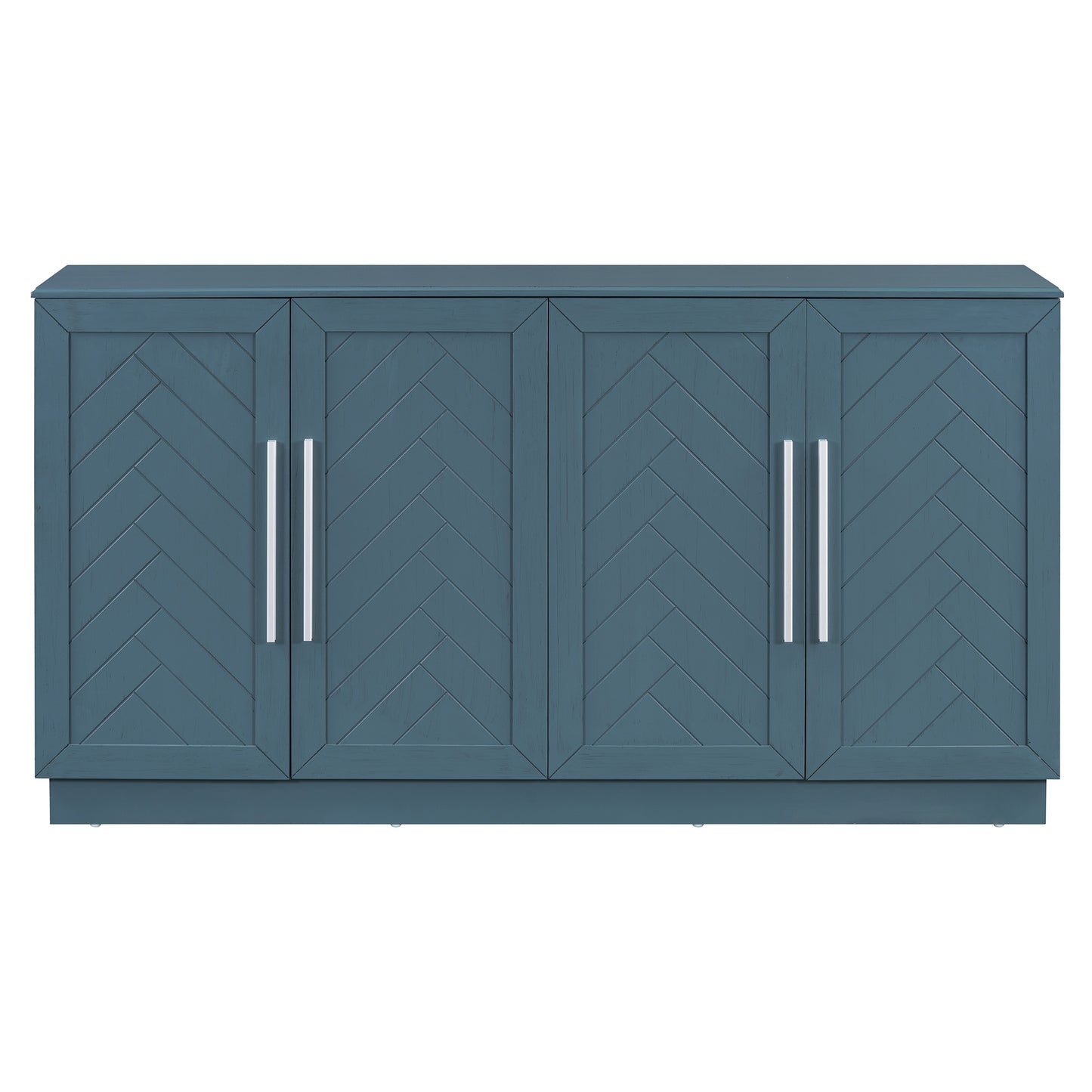 TREXM Sideboard with 4 Doors Large Storage Space Buffet Cabinet with Adjustable Shelves and Silver Handles for Kitchen, Dining Room, Living Room (Antique Blue)