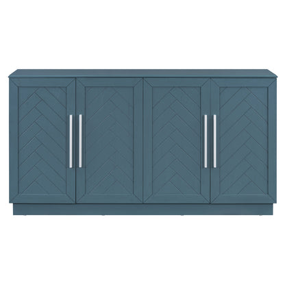 TREXM Sideboard with 4 Doors Large Storage Space Buffet Cabinet with Adjustable Shelves and Silver Handles for Kitchen, Dining Room, Living Room (Antique Blue)