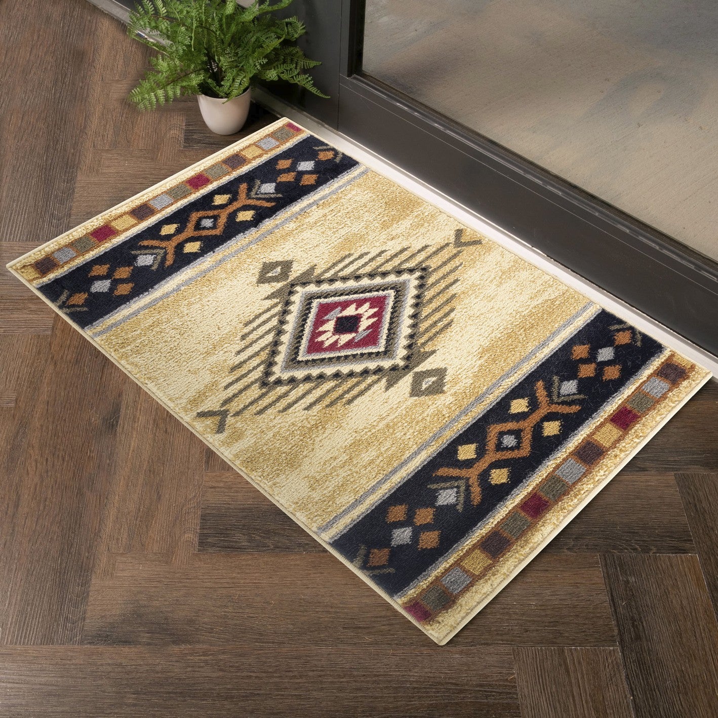 Southwest Area Rug, 7 ft 10 in x 10 ft 3 in, Polypropylene, Jute Backing, 0.39 in Pile, Cream
