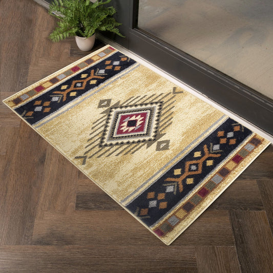 Southwest Area Rug, 5'3" x 7'3", Low-Pile Polypropylene, Jute Backing, Stain-Resistant, Kid Safe, Cream