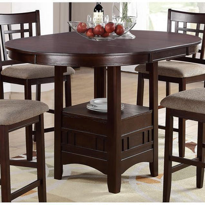 Round Counter Height Dining Table Dark Rosy Brown Finish