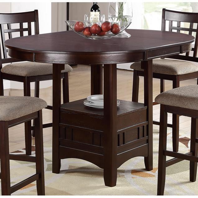 Counter Height 5Pc Round Table Dining Set Dark Rosy Brown