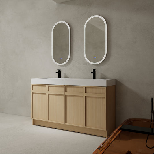 60-Inch Modern Freestanding Bathroom Vanity with Double Resin Sink & Soft-Close Doors