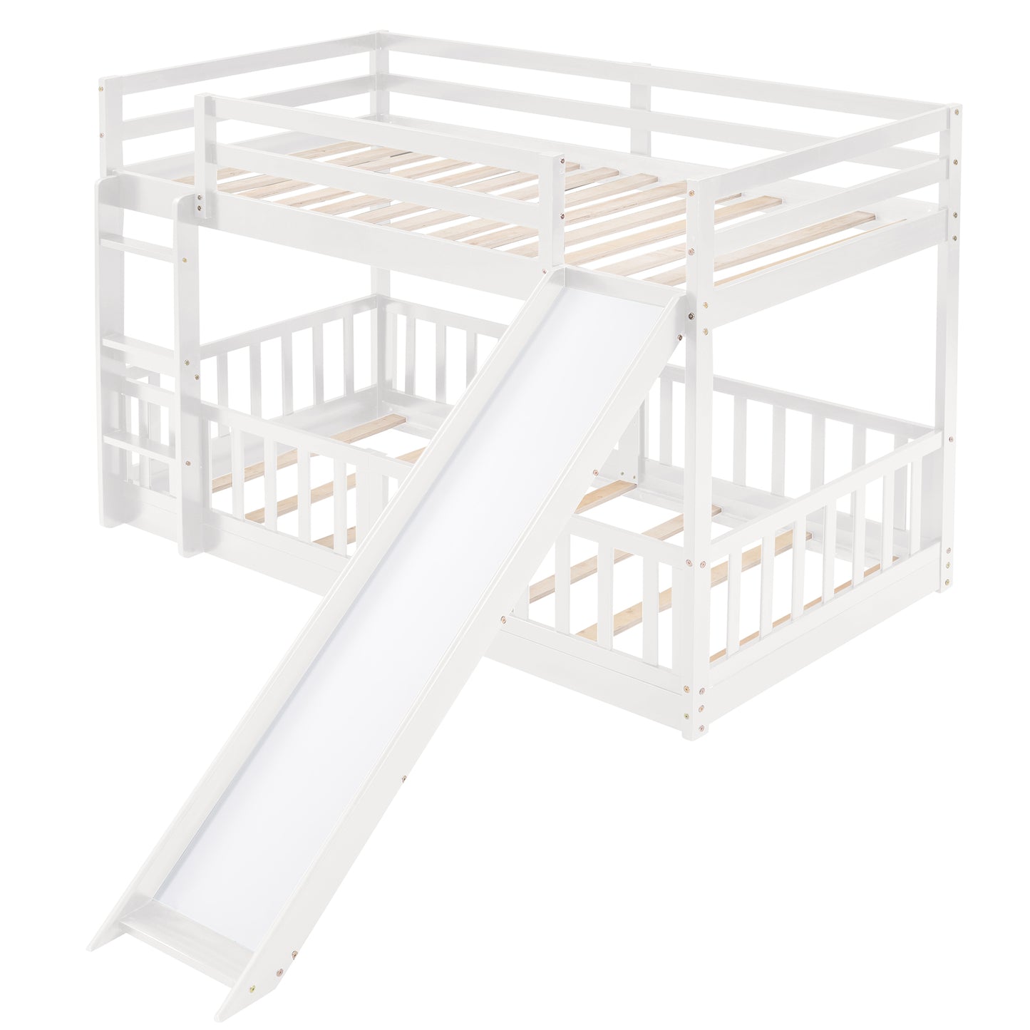 Stylish Twin Over Twin Bunk Bed with Fun Slide and Versatile Ladder in White