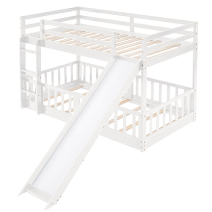 Stylish Twin Over Twin Bunk Bed with Fun Slide and Versatile Ladder in White