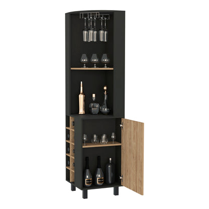 Elegant Black Wengue Bar Cabinet 10 Bottle Cup Rack Shelves