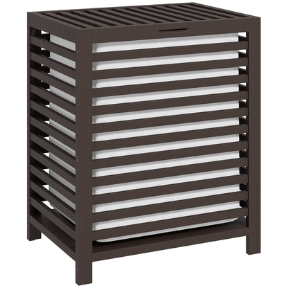 HOMCOM Bamboo Laundry Hamper with Lid, Laundry Basket with Removable Liner Bag, Dirty Clothes Hamper, 19.75 x 14.25 x 23.5 Inches, Coffee