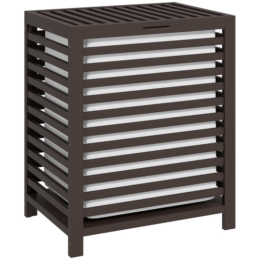 HOMCOM Bamboo Laundry Hamper with Lid, Laundry Basket with Removable Liner Bag, Dirty Clothes Hamper, 19.75 x 14.25 x 23.5 Inches, Coffee