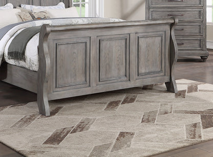 Elegant Antique Gray Oak California King Sleigh Headboard Panel Bed – Stylish Wooden Bedroom Furniture