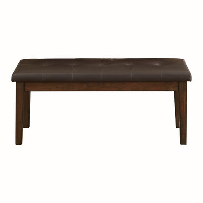 46-Inch Transitional Dining Bench with Button-Tufted Upholstery Wood-Frame Bench Light Rustic Brown Finish