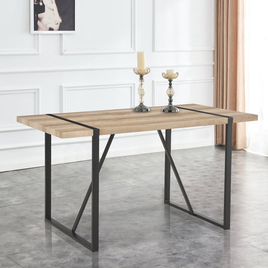 Dining Table For Four To Six Top Black Legs Rustic Brown