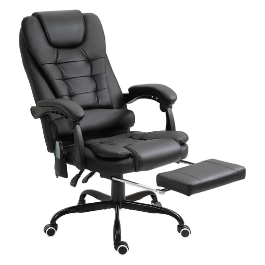 Vinsetto Ergonomic Massage Executive Chair with Adjustable Recline, Lumbar Support, and Footrest - Black Faux Leather