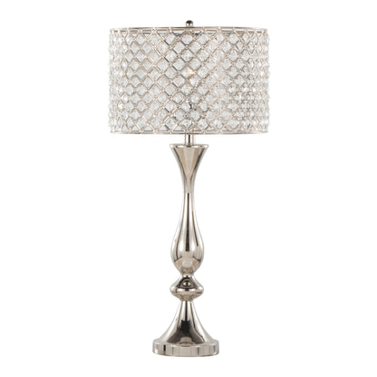 27-Inch Contemporary Metal Table Lamp with Clear K9 Crystal Accents, Two 60W Bulbs, Polished Nickel