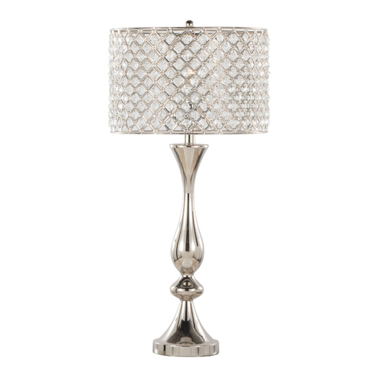27-Inch Contemporary Metal Table Lamp with Clear K9 Crystal Accents, Two 60W Bulbs, Polished Nickel