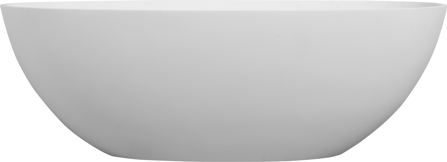 Luxury 65" Matte White Freestanding Soaking Bathtub, Handcrafted Solid Surface with Overflow and Pop-up Drain